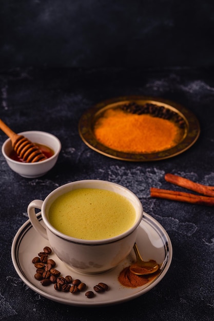 Coffee with turmeric honey and cinnamon