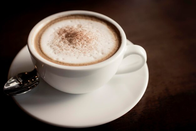 coffee on wood table in dark tone