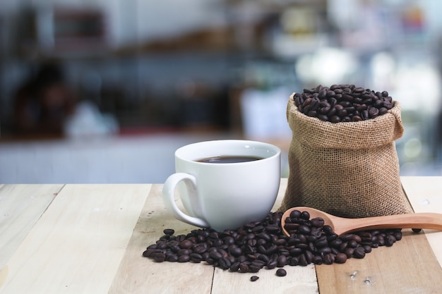 Premium Photo | Coffee on wood table