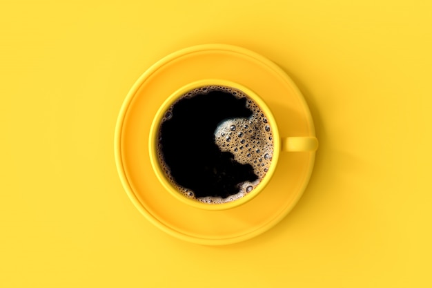 Coffee in yellow cup. 