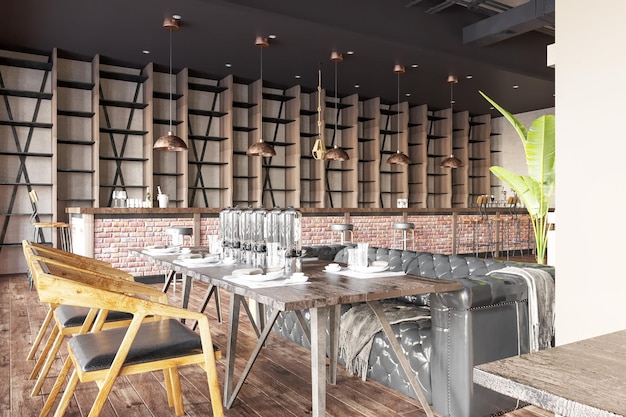 Coffeeshop en cafe lounge restaurant 3d-rendering