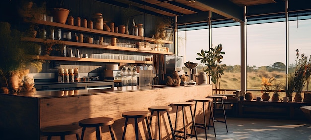 Coffeeshop-ontwerp met uitzicht op het platteland