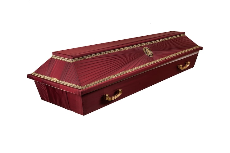 Photo coffin made of wood. isolated on a white background.