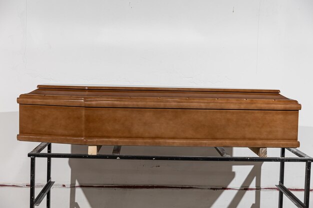 Coffins are presented in shop of undertaker