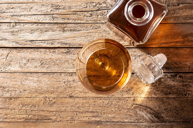 Cognac drink on wooden table