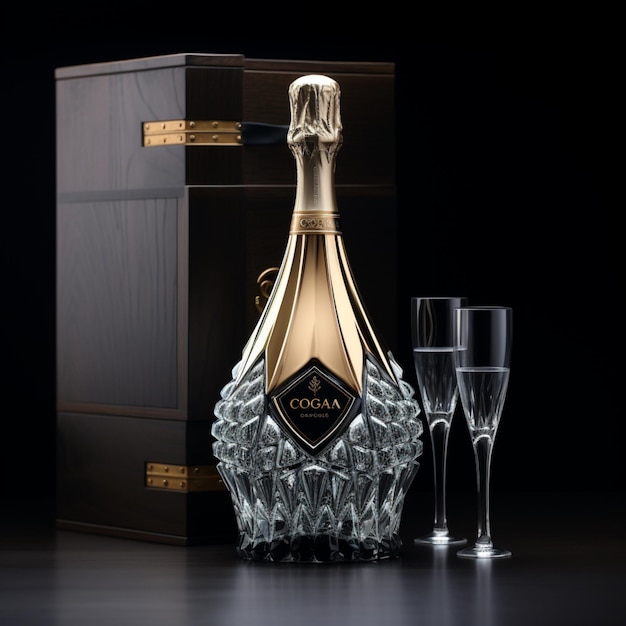 Photo cognac grand champagne expensive crystal bottle picture ai generated art