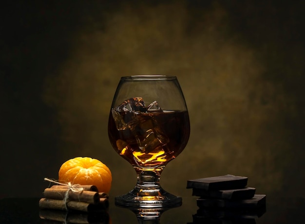 Cognac with ice and chocolate