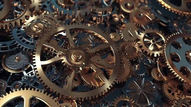 Cogs and gear wheels mechanisms background industrial Machine technology generative AI