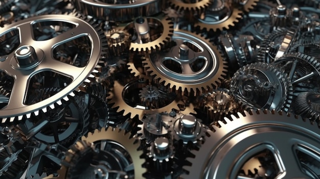 Cogs and gear wheels mechanisms background industrial Machine technology generative AI