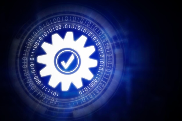 Cogwheel and checklist symbol in the cyberspace