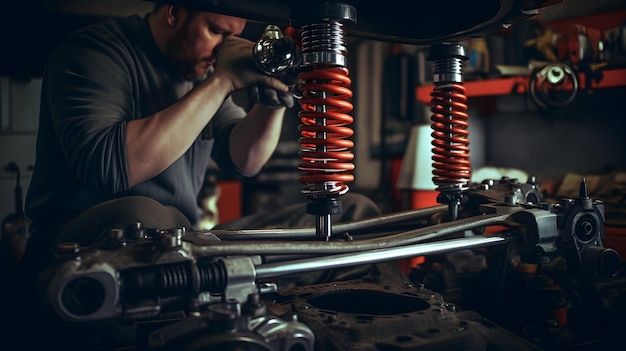 Coil spring compressor in use