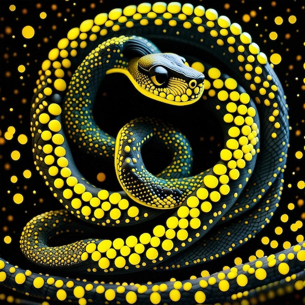 Photo a coiled snake yellow dot pattern generated by ai