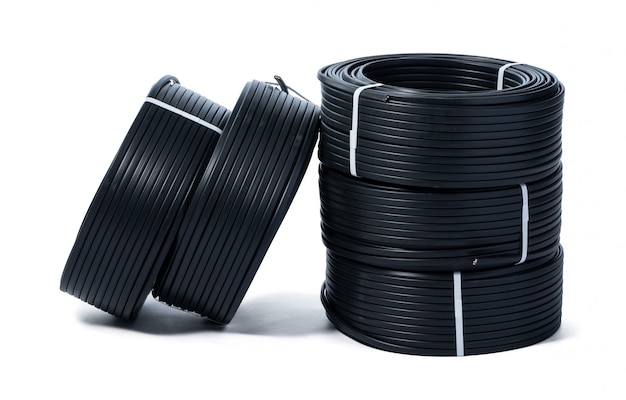 Coils of black  cable isolated