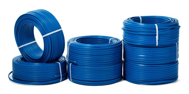 Coils of blue cable isolated