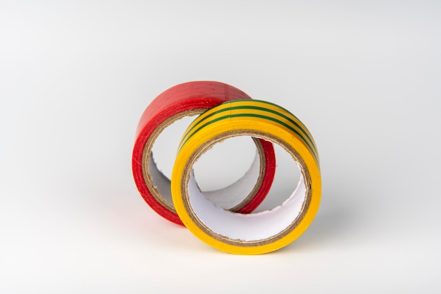 Coils of duct tape on a white background adhesive tape