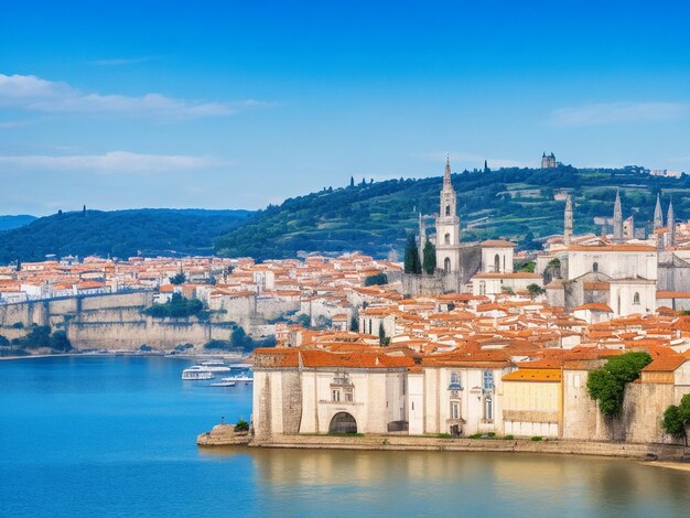 Coimbra city blue skyline cityscape of portugal