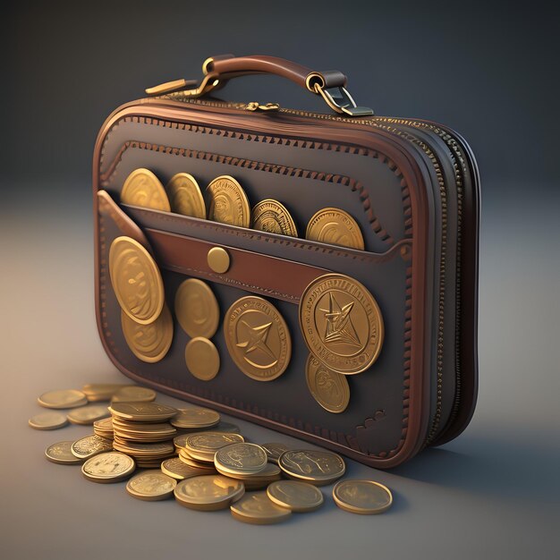 Photo coin bag open treasure chest with gold coins