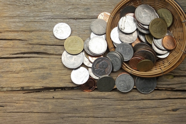 Coin on the old wooden table 