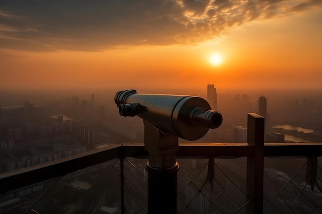 Coin operated binocular viewer next to the waterside promenade neural network ai generated