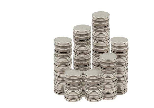 Photo coin stack against white background