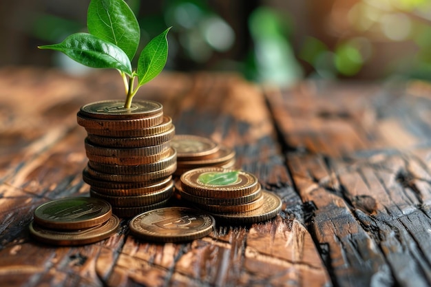 Coin Stack With Plant Growth