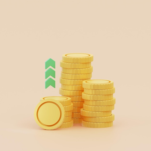 Coin stacks and Arrow Financial success and growth concept 3d render illustration