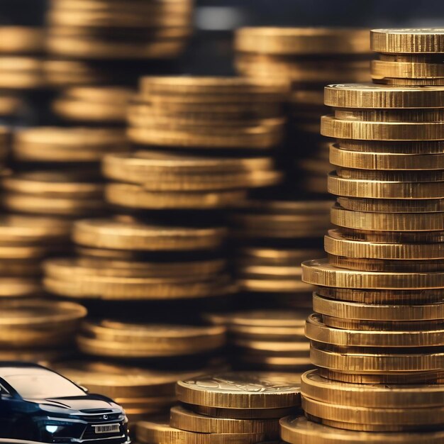 Coin stacks in front of car