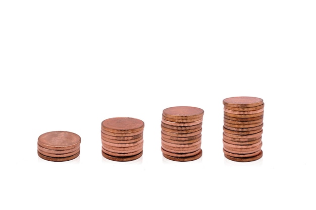 Coin stacks on white background