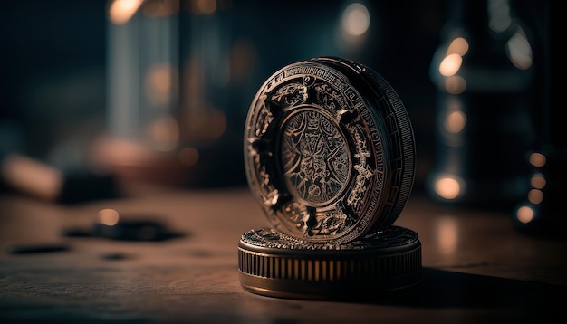 Photo a coin on a table with the word'the year'on it