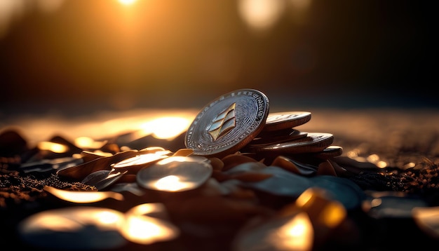 A coin on top of some coins