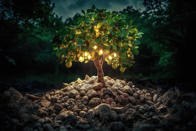 Coin tree on a pile of coins Generative Ai