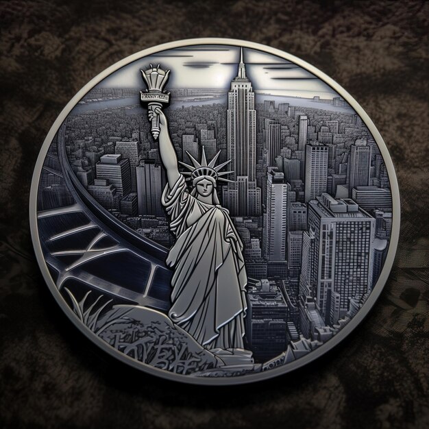 a coin with the statue of liberty on it