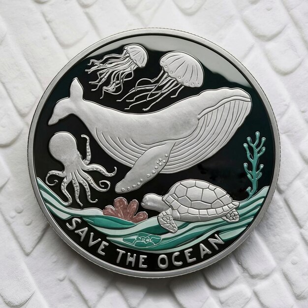 Photo a coin with the word save the ocean