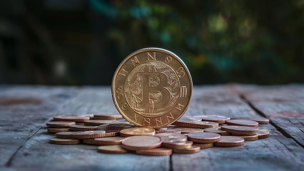 Coin on wooden table