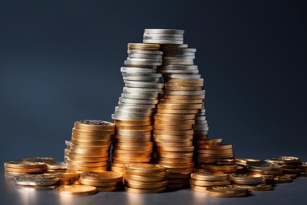 Coins arranged in a stack represent the ideas of investment progress