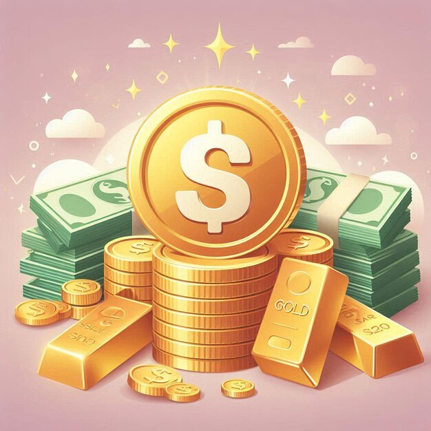 Photo coins and banknotes money gold dollar