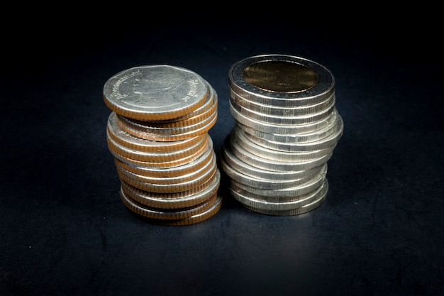 Coins  on black background