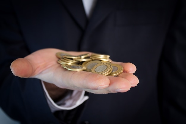 Coins on businessman hand