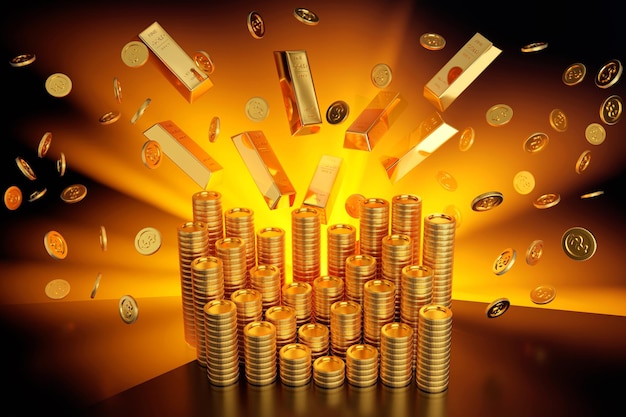 Coins explosion or falling gold coin jackpot casino or business success concept 3d rendering