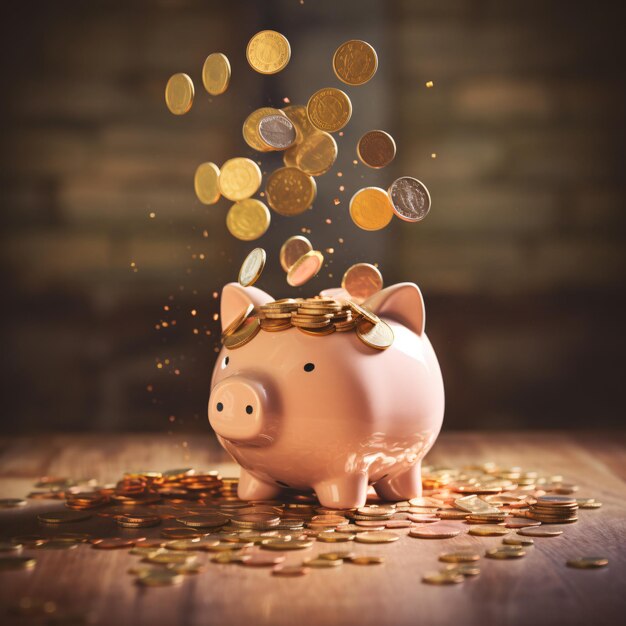 Coins falling into a piggy bank portraying investment