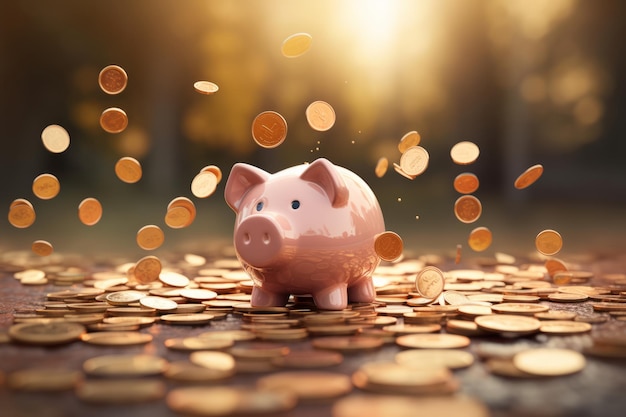 Coins falling into a piggy bank portraying investment