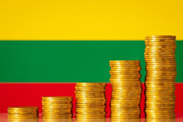 Coins forming upgoing graph near flag of Lithuania