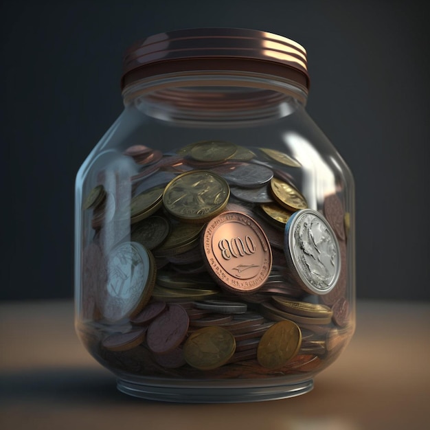 Coins in a glass jar, Financial concept. Generative AI