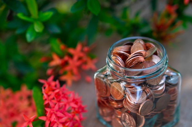 Coins in glass jar