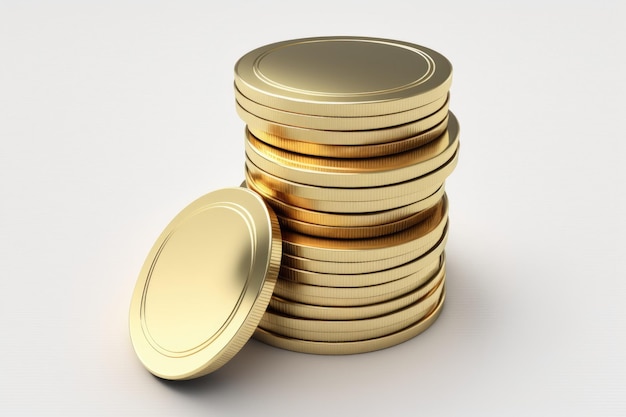 Coins in golden stacks against a white background