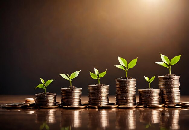 コインを育てる 貯金する 植物を育てる概念 投資から利益を得る