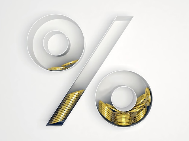 Foto monete all'interno di un segno di percentuale rendering 3d