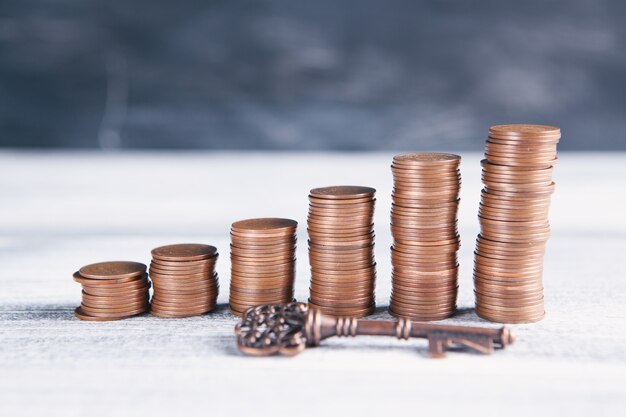 Coins and keys on the table