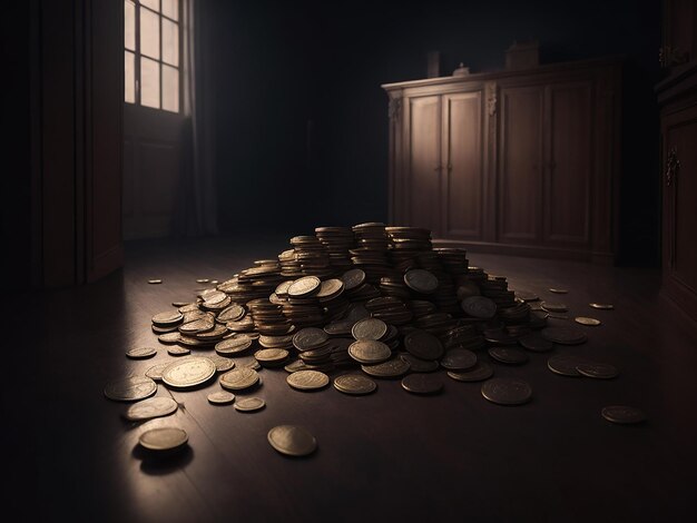 Photo coins in the room illustration