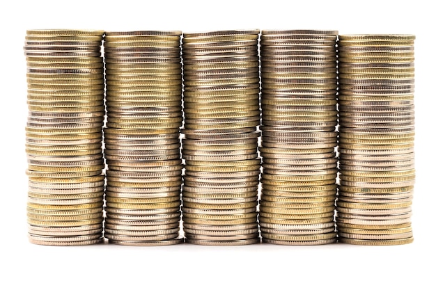 Coins stack against white background